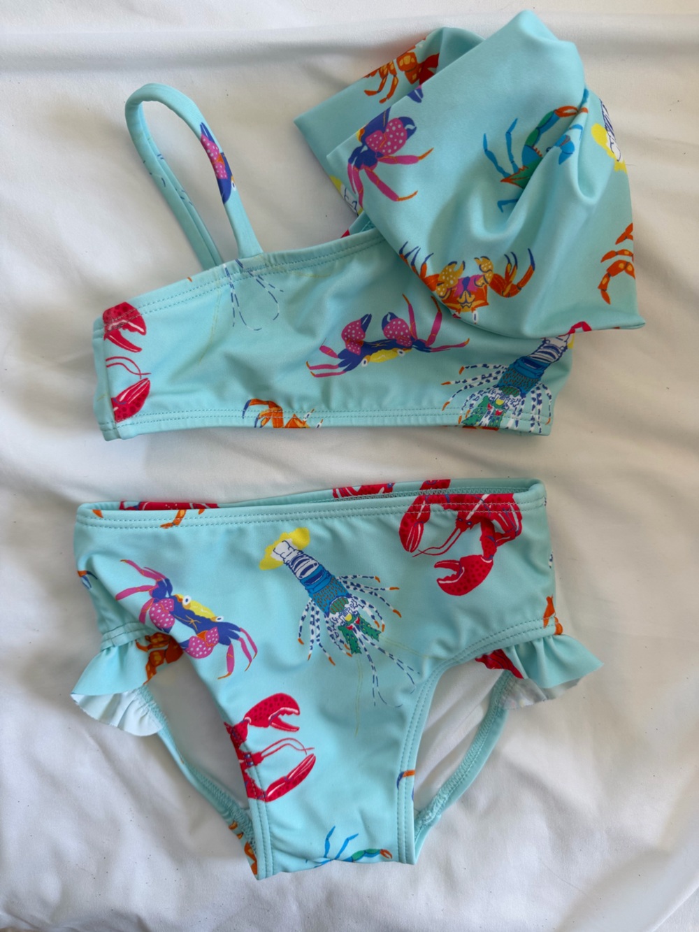 Janie and Jack Light Aqua Two-Piece Swim Set with Crab & Lobster Print 6-12m